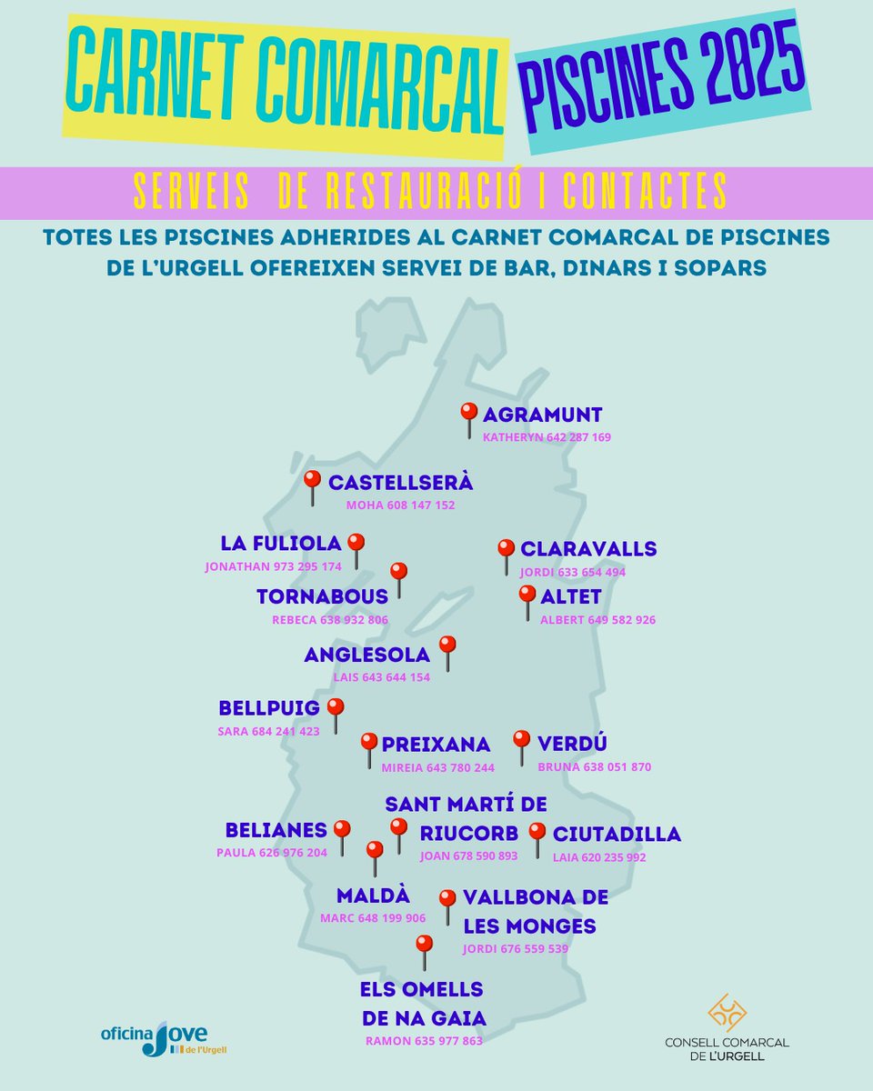 🍉 Aquest estiu, les piscines de l’Urgell són molt més que aigua! 🏖
Amb el Carnet Comarcal de Piscines 2025, no només et banyes... també hi pots dinar i sopar! 😋