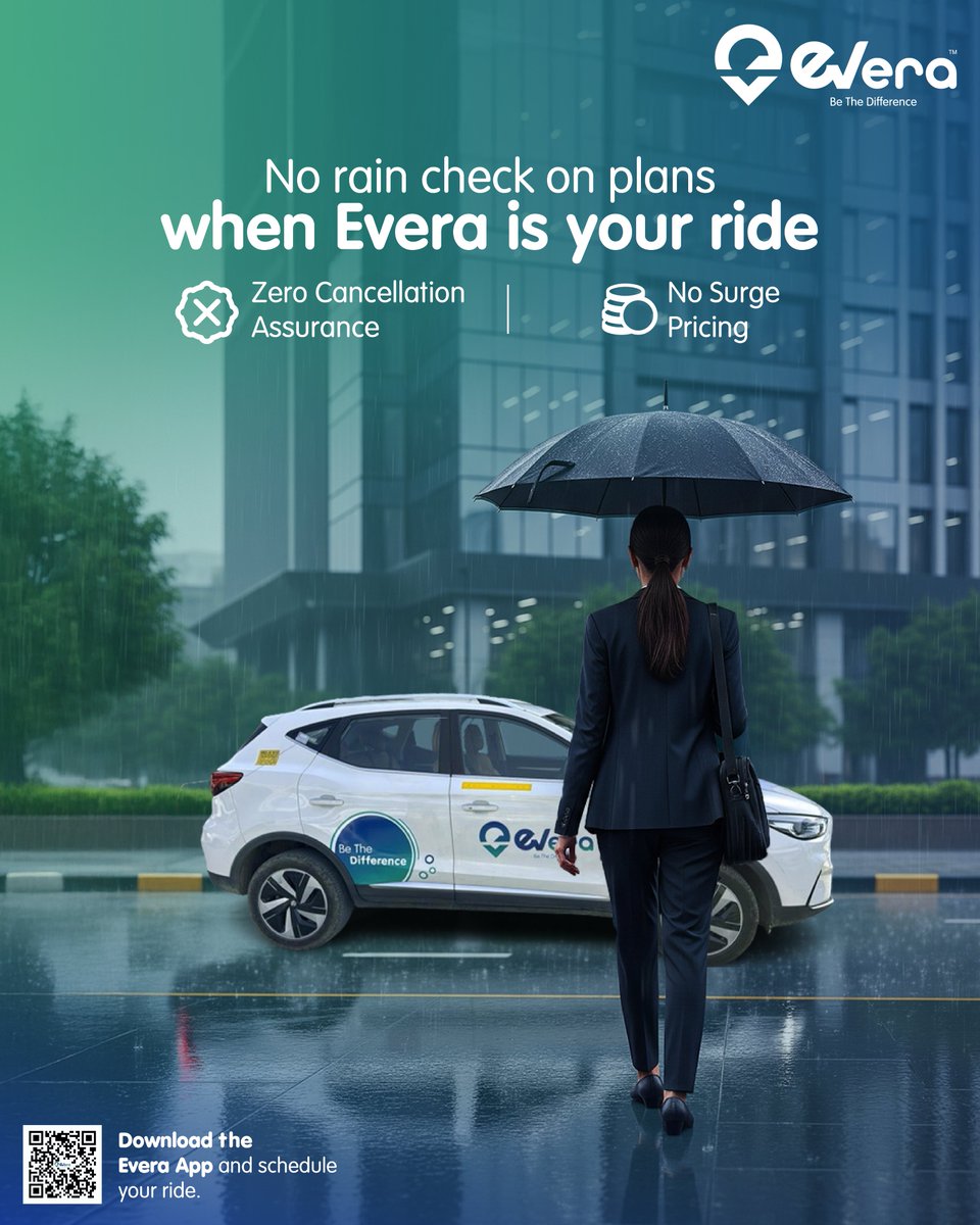 Everacabs (@everacabs) on Twitter photo No more rain checks on your hustle! 🌧
Because rain shouldn't derail your plans.
🌟 Zero Cancellation Assurance
🌟 No Surge Pricing
📲 Click the link qrcodes.pro/2g0L5e to download the app and schedule your ride today!
<a href="/e_prakriti/">Prakriti E-Mobility</a>
#Evera #RideWithEvera #MonsoonCommute No more rain checks on your hustle! 🌧
Because rain shouldn't derail your plans.
🌟 Zero Cancellation Assurance
🌟 No Surge Pricing
📲 Click the link qrcodes.pro/2g0L5e to download the app and schedule your ride today!
<a href="/e_prakriti/">Prakriti E-Mobility</a>
#Evera #RideWithEvera #MonsoonCommute