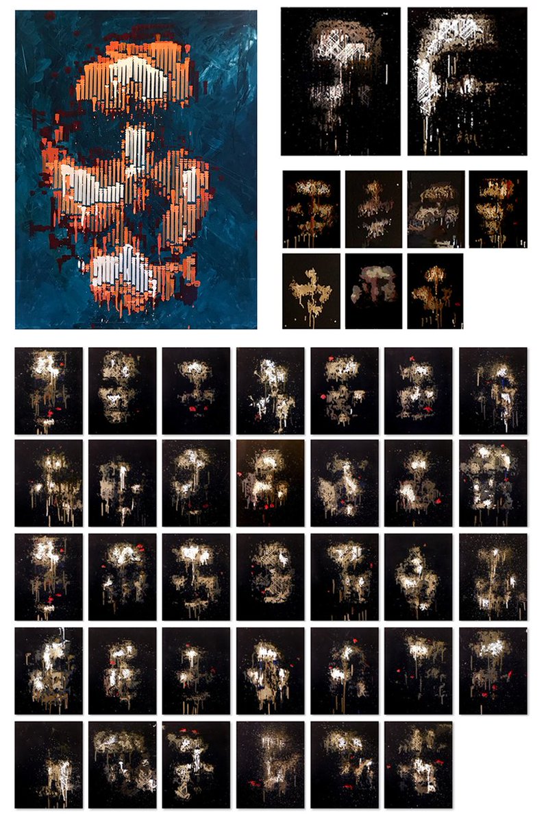 I've catalogued the 44 canvases that make up my first series with GANs and robotics from 2017. 

12 of these Emerging Faces remain in my possession  

1 canvas is being made available at Sotheby's  tomorrow (8 - 15 June), accompanied by an on-chain NFT of the painting.