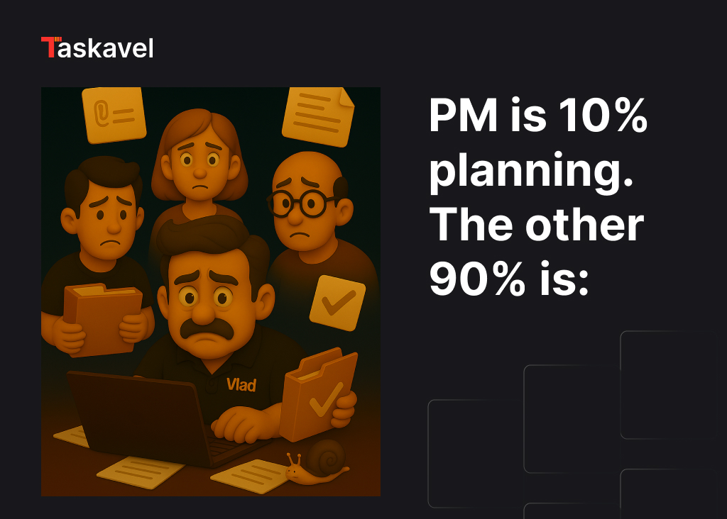 taskavel's tweet image. Project management is 10% planning.
The other 90% is:
→ someone renaming the doc
→ another asking “where’s the latest version?”
→ and you, reattaching the same file. Twice.
Taskavel doesn’t fix people.
But it does fix this part.
#taskavel #pmrealities #projectmanagement