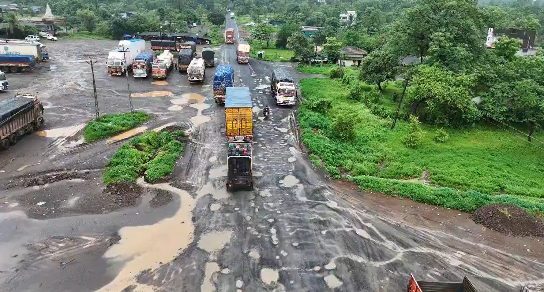 Heavy rains in Valsad leave national highways battered, drone video of vehicles jumping goes viral