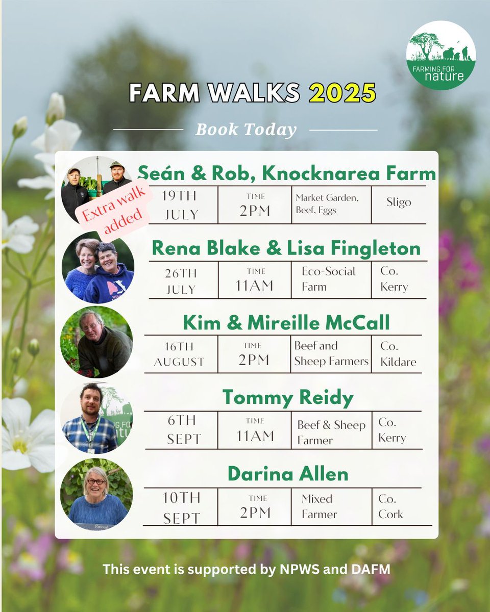 farmfornature's tweet image. Five New Walks Just Added to our Schedule
Including another chance to visit the very popular Knocknarea Farm near Strandhill in Co. Sligo Saturday week 19th July
Don't miss out! buff.ly/N5NNLRi
The Ambassador Farm Walks series is funded by @NPWSIreland @agriculture_ie