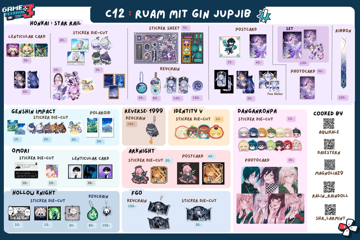 kitapatmiya_'s tweet image. ใบเมนูรวมทั้งบูธค่ะ! แวะมาหยิบจับทักทายพูดคุยกันได้นะคะ 🎮🙌

บูธนี้มี @puiiwhal_aq @shark1ab @raindollafter_ @Magnolia29_ @Bi_Chop และนุค่ะ!

👾 #GF_P3
✦ C12 Ruam Mit Gin JubJib
✦ SAT 12/07/2025 | 10.30-17.30
✦ Island Hall | Fashion Island