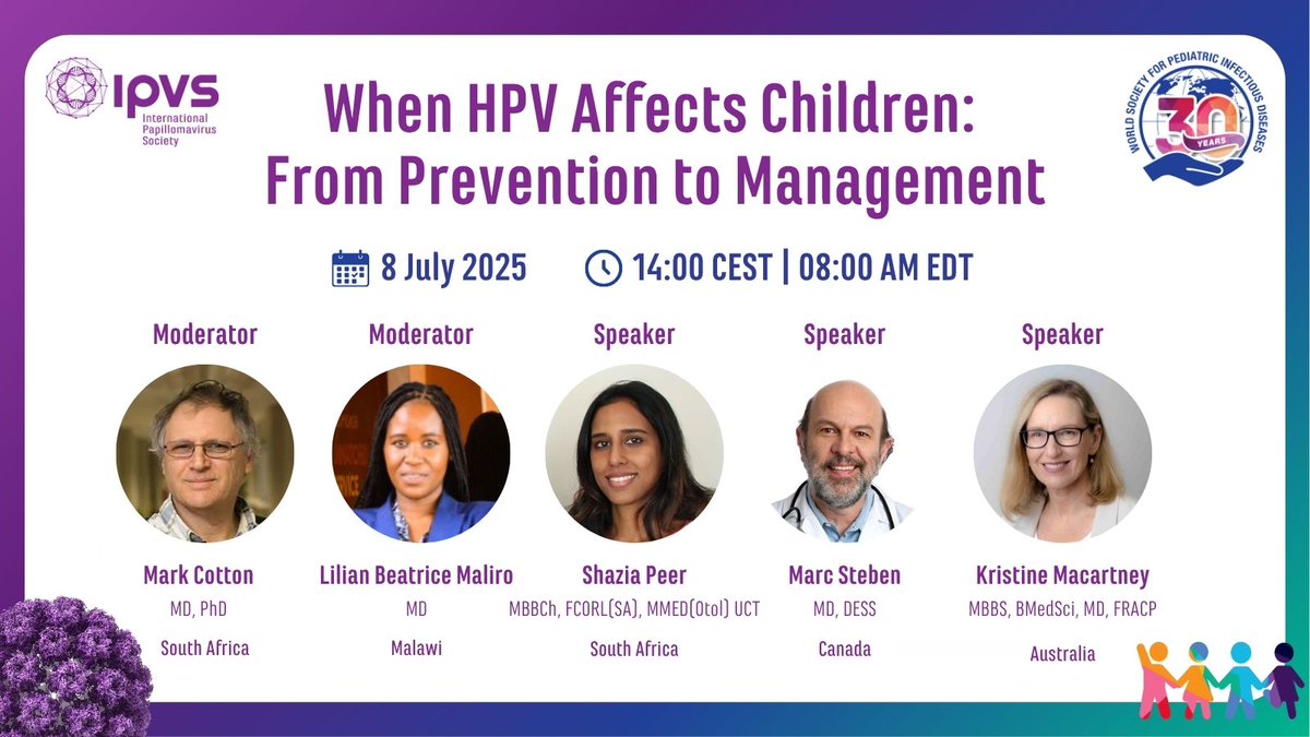 IPVSociety's tweet image. Uncover the crucial yet often-overlooked impact of #HPV in children in this webinar hosted jointly with WSPID.

Save your spot now and be part of the conversation shaping pediatric HPV prevention and care ➡️bit.ly/3TCWkFy

📅 Tuesday, July 8
🕦 14:00 CEST 

#HPVresearch