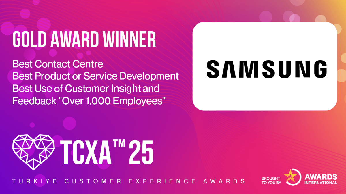 🥇<a href="/Samsung/">Samsung Electronics</a> Türkiye, TCXA 2025'te “Müşteri Görüşü ve Geri Bildiriminin En İyi Kullanımı”, “En İyi Ürün veya Hizmet Geliştirme” ve “En İyi İletişim Merkezi” kategorilerinde 3 Altın Ödül kazandı.

💡dijitalajanslar.com/samsung-a-turk…

#SamsungTürkiye #TCXA2025 #AltınÖdül #MüşteriDeneyimi