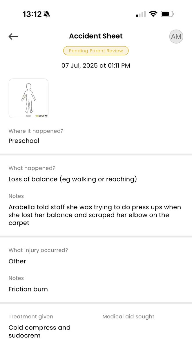 Literally just walked in the door from an overnight flight from the US 🇺🇸 to be greeted with 2 accident reports in quick succession of each other. Can my child stop trying to do press-ups at nursery 🙈😂