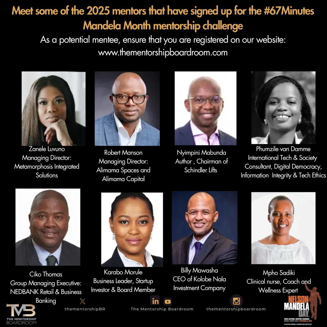 TheMentorshipBR's tweet photo. Meet our #Batch4 mentors! 

We are excited to introduce the fourth batch of #67mentors who will be guiding and supporting our mentees on their journey to success as part of our #67minutes of Mandela Month mentorship challenge. 

#MandelaMonth
#PassTheTorch
#LeadershipLegacy https://t.co/LT3e3u86cj