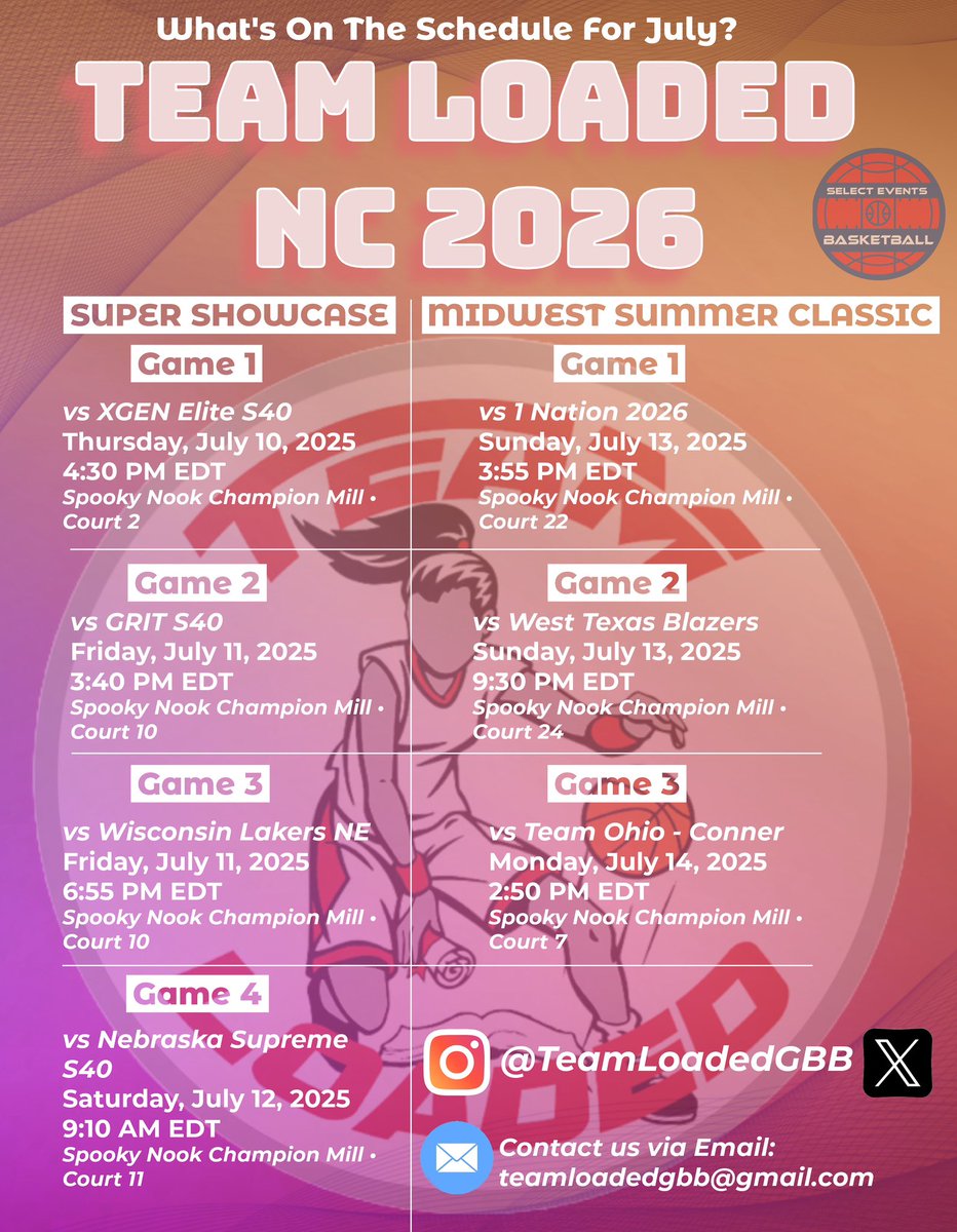 TeamLoadedNCgbb's tweet image. Coaches make sure you check out our 17U squad July 10th-14th in Ohio, at Spooky Nook Complex for @SelectEventsBB live period:
🏀 𝐒𝐮𝐩𝐞𝐫 𝐒𝐡𝐨𝐰𝐜𝐚𝐬𝐞: 𝐉𝐮𝐥𝐲 𝟏𝟎𝐭𝐡-𝟏𝟐𝐭𝐡
🏀 𝐌𝐢𝐝𝐰𝐞𝐬𝐭 𝐒𝐮𝐦𝐦𝐞𝐫 𝐂𝐥𝐚𝐬𝐬𝐢𝐜: 𝐉𝐮𝐥𝐲 𝟏𝟑𝐭𝐡-𝟏𝟒𝐭𝐡
#StayLoaded 📚🏀