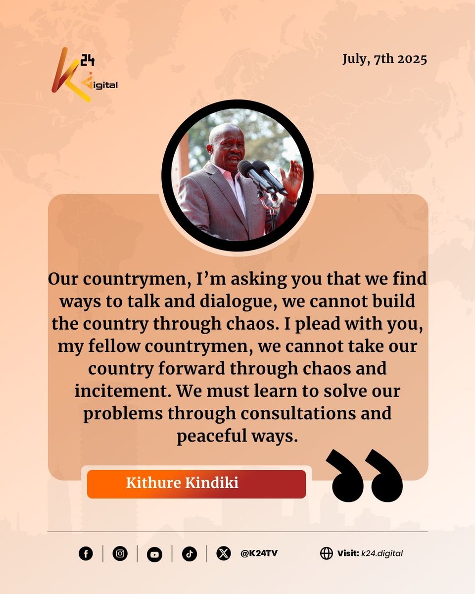 Deputy President Kindiki calls for peace, says the nation cannot prosper when there are chaos
#K24updates
