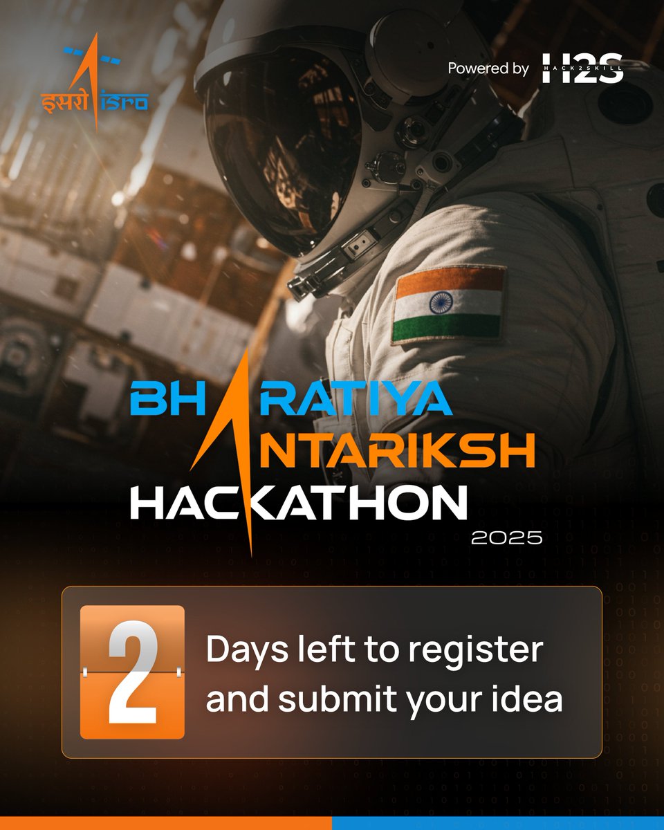 Ever wondered what it takes to get an internship at ISRO? Here's your answer.

All you have to do is register and submit an idea for the Bharatiya Antariksh Hackathon. But the catch is, there are just 2 days left. 

Register before 9th July: bit.ly/bah2025

#ISRO <a href="/isro/">ISRO</a>