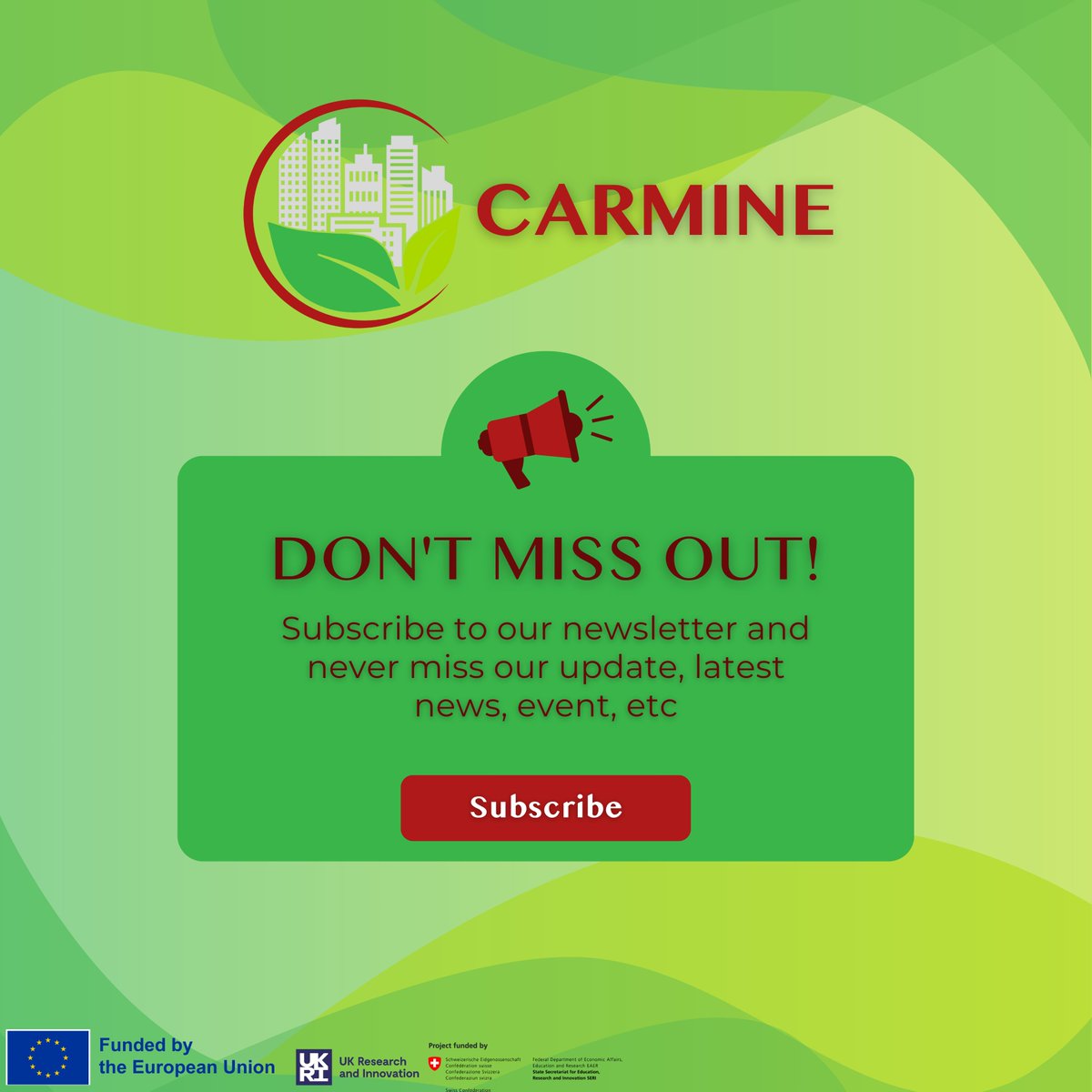🌍 Big months for the #CARMINEProject! We’re sharing all our latest news, progress, and highlights in our next newsletter.

Don’t miss the updates! 👉 Subscribe now: bit.ly/43jYPCN

#ClimateResilience #Sustainability #ClimateAction #HorizonEurope