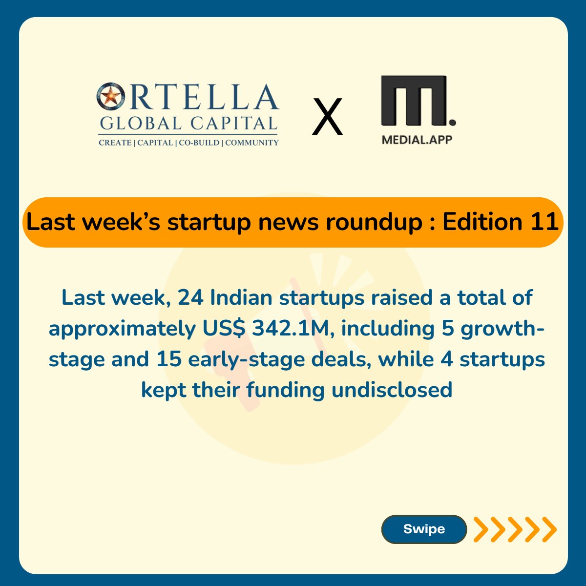 theogcapital's tweet image. Post (1/n) OG Capital x Medial&apos;s weekly startup news roundup: Edition 11

At OG Capital, we are back with your weekly snapshot of India’s evolving startup landscape in collaboration with our portfolio company, @medialapp, a platform reshaping how the ecosystem connects.