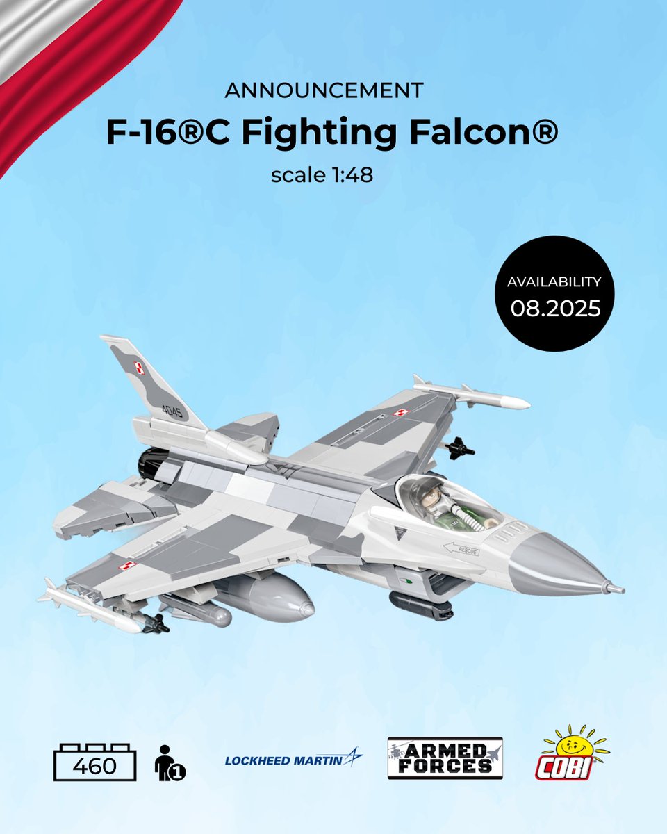 COBI_Bricks's tweet image. ✈️ Wielki powrót polskiego F-16C Fighting Falcon! 🇵🇱🔥 Kultowa maszyna z biało-czerwonymi szachownicami na skrzydłach, teraz w nowej, ulepszonej odsłonie klockowej! Model został odświeżony i dopracowany, aby jeszcze lepiej oddać wygląd jednego z najważniejszych samolotów polskich…