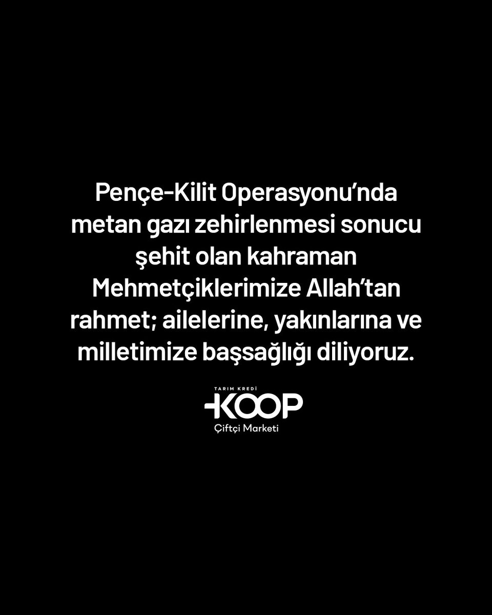 Pençe-Kilit Operasyonu bölgesinde metan gazı zehirlenmesi sonucu şehit olan kahraman Mehmetçiklerimize Allah’tan rahmet; ailelerine, yakınlarına ve milletimize başsağlığı diliyoruz.