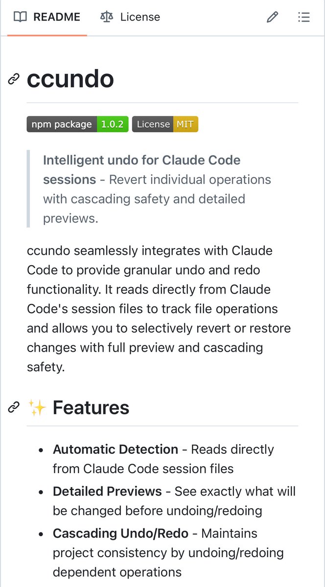 Intelligent undo option for Claude Code based on the raw session files

This would be extra cool if I could run /undo while still in Claude Code and it knows what session I’m in and just does it 👀

(Link below)