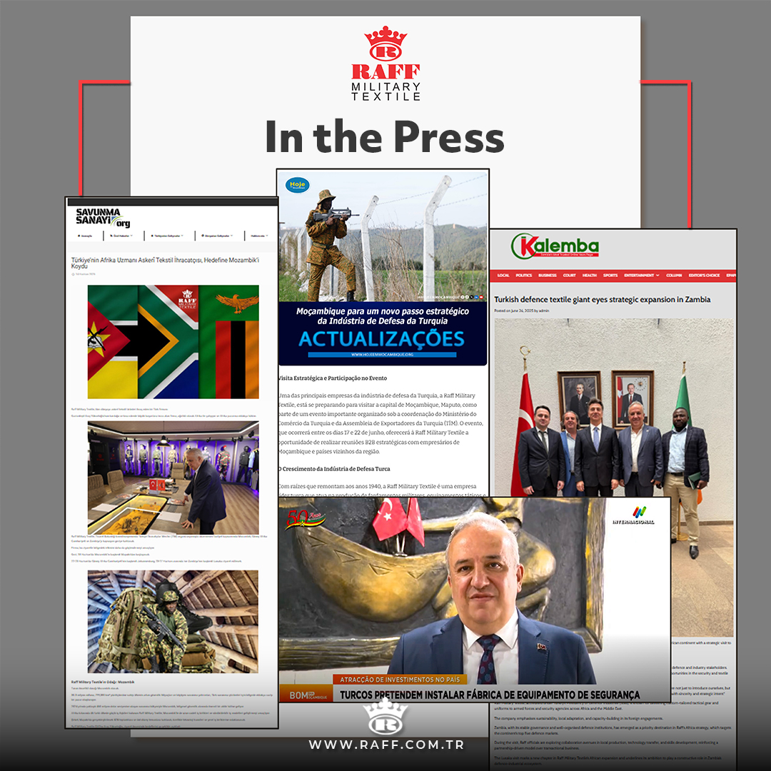 📣 We in the Press in June

From Mozambique to Zambia, our strategic visits and collaborations have been featured in media outlets across many countries.

Proud to share our defence industry strength and vision with the global audience. 🌍

#RaffMilitaryTextile #WeInThePress
