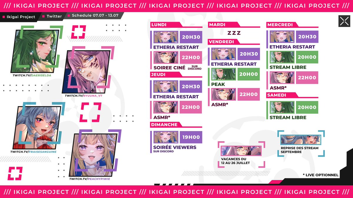 Ikigaiproject_'s tweet image. Cette semaine, retrouvez notre :
- farmeuse, @PeachyPiwie, sur Etheria Restart 🌠
- aventurière, @Daeriselda sur Peak 🏔️
- masseuse crânienne, @ryuuna_vt sur de l'ASMR avant son départ en vacances ☀️