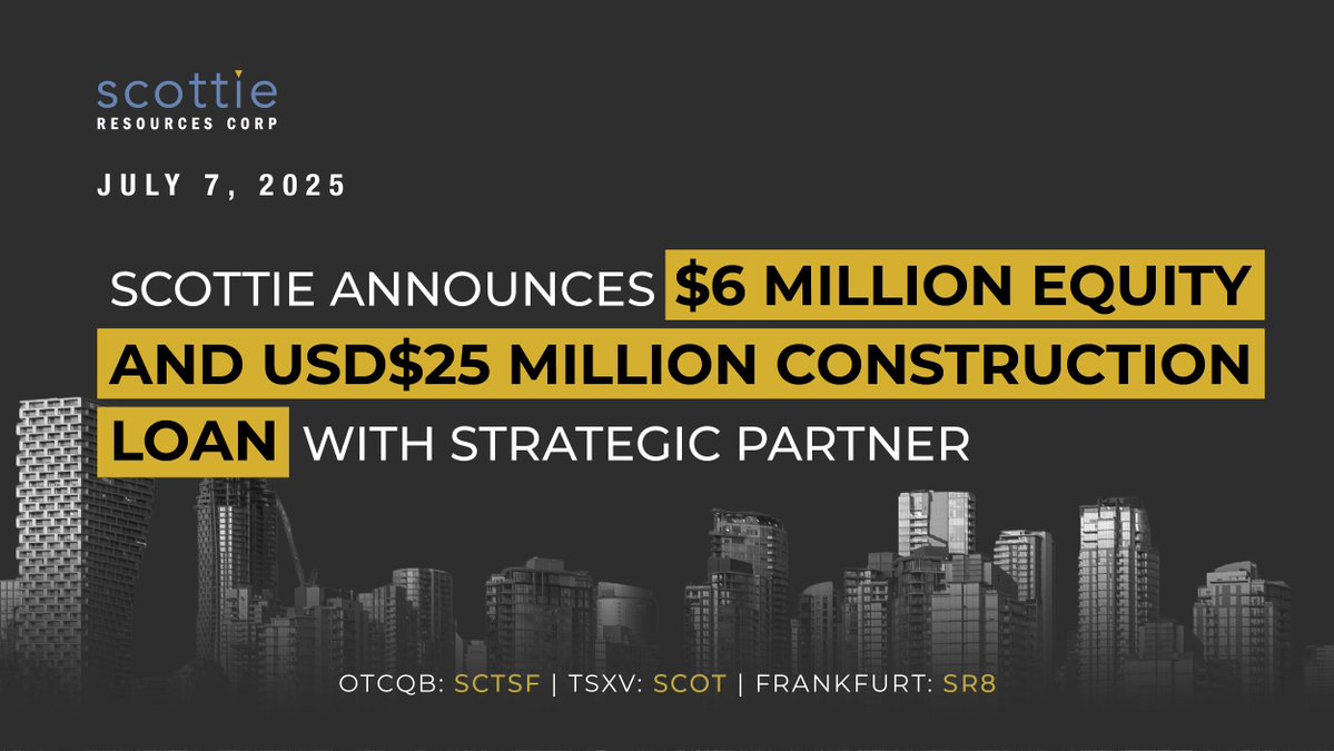 ScottieCorp's tweet image. News Release 📣 We are pleased to announce that Ocean Partners UK Limited has entered into a binding term sheet with Scottie to provide a commercial offtake agreement, equity, and make available a construction loan and overrun facility to advance the Scottie DSO Project towards…