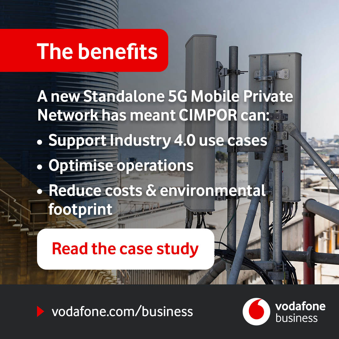 🚀 Transforming cement production with 5G! 🌍
 
CIMPOR is revolutionising its Alhandra plant with Vodafone's 5G Standalone Mobile Private Network. 🌐 Dive into the full case study to find out how! ⤵️
vdfn.biz/VWbFdh
 
#Innovation #5G #IoT #DigitalTransformation #MPN