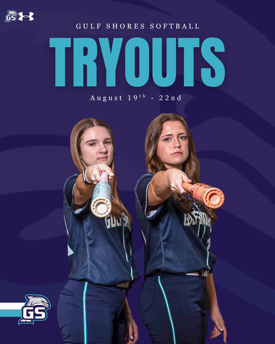 🥎 TRYOUTS ARE SET! 
Mark your calendars — August 19th–22nd 🗓️

👉 Must be enrolled in Gulf Shores City Schools
👉 Must have a completed DragonFly account to participate

#DolphinSTATEofMInd 🐬🆙