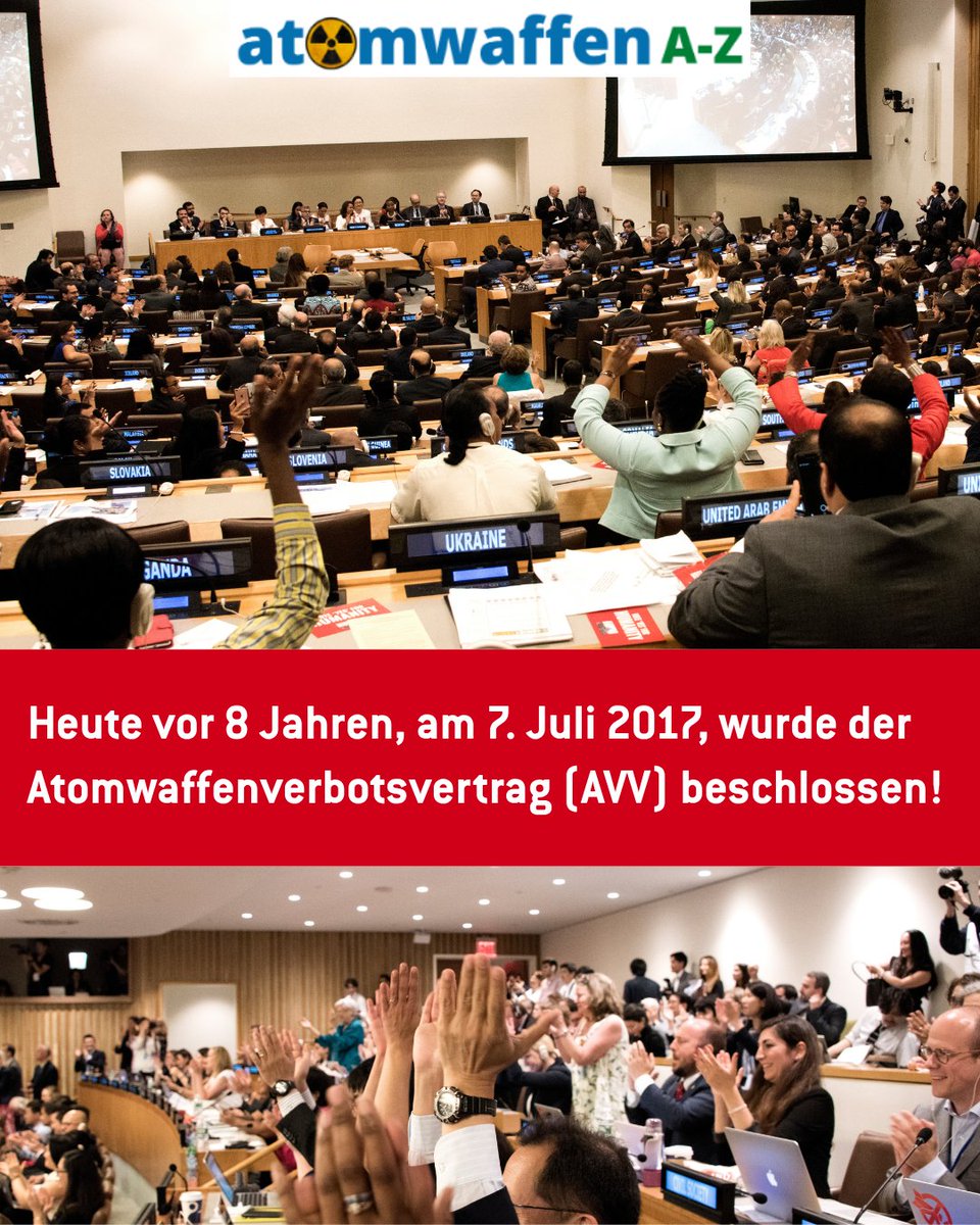 IPPNWgermany's tweet image. 🥳☮ Das war ein besonderer Tag! Doch auch 8 Jahre später fehlt Deutschland noch. @bundeskanzler Merz: Wann unterzeichnet Deutschland das #Atomwaffenverbot?
Mehr zum Atomwaffenverbotsvertrag: atomwaffena-z.info/glossar/begrif…
Gute Gründe für den Vertrag unter: ippnw.de/atomwaffen/ges…