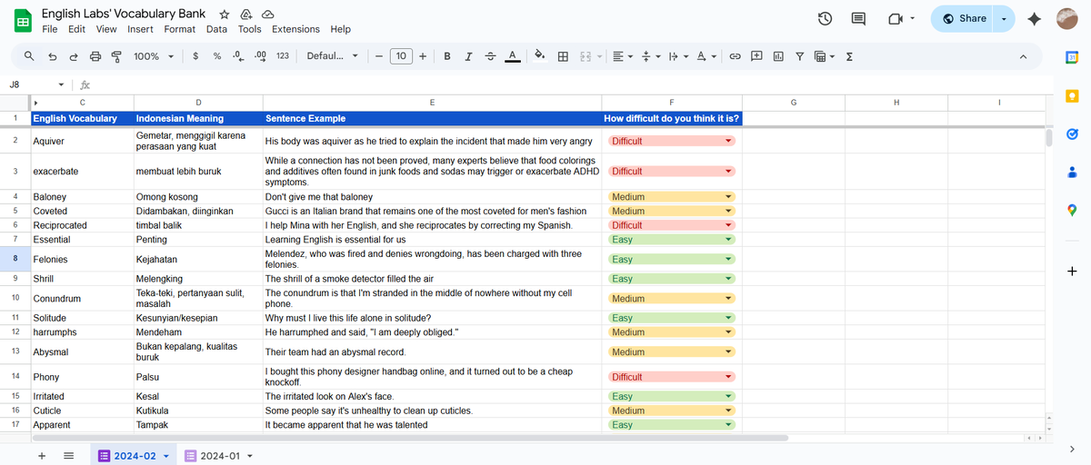 elisabetguwanto's tweet photo. ciri2 adulting yg baru kusadari: makin banyak pake Google Spreadsheet 😭

selain buat kerjaan kantor, juga buat:
- English Vocabulary bank
- money manager
- tracker lamaran kerja

template2-nya nanti aku reply yaa! https://t.co/VJcF77hdz7