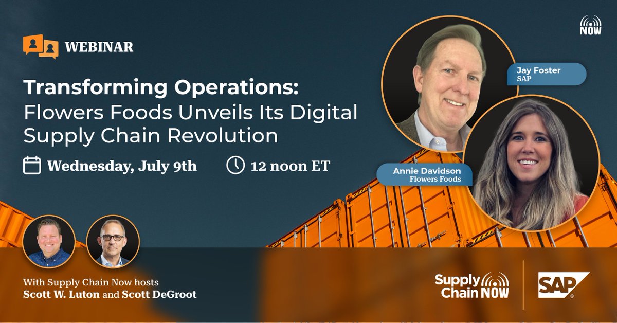 📅 July 9 — How do you modernize a legacy supply chain?
@ScottwLuton &amp; Scott DeGroot talk with Flowers Foods &amp; <a href="/SAP/">SAP</a> on using IBP + S/4HANA to connect systems &amp; boost performance.

🔗 Register: hubs.ly/Q03vKwbh0