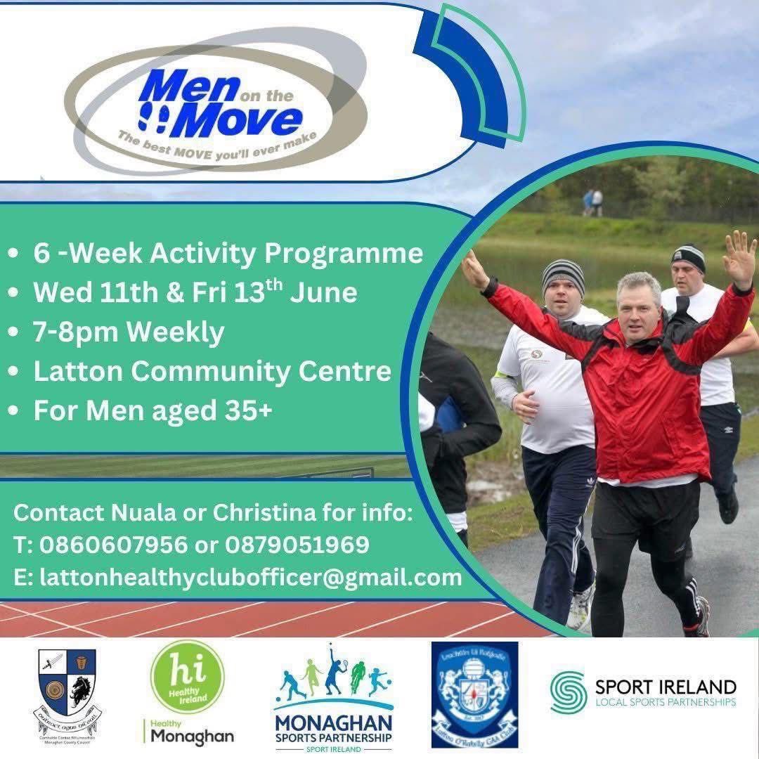 Latton O'Rahilly GAA (@lattongaa) on Twitter photo Men on the move this week will be on this week on Wednesday & Friday from 7-8 each evening .
As always it’s open to new participants any class ..this is Wk 5 of 6 . Men on the move this week will be on this week on Wednesday & Friday from 7-8 each evening .
As always it’s open to new participants any class ..this is Wk 5 of 6 .