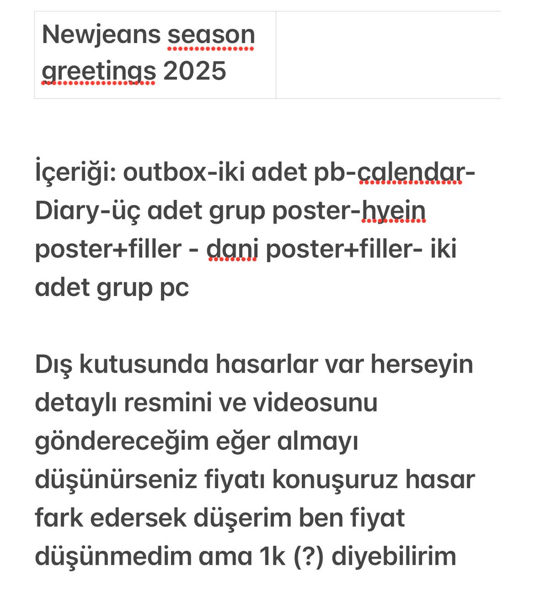 Newjeans sg25 album satis

Bütün detaylarını ekledim çekinmeden Dm atabilirsiniz