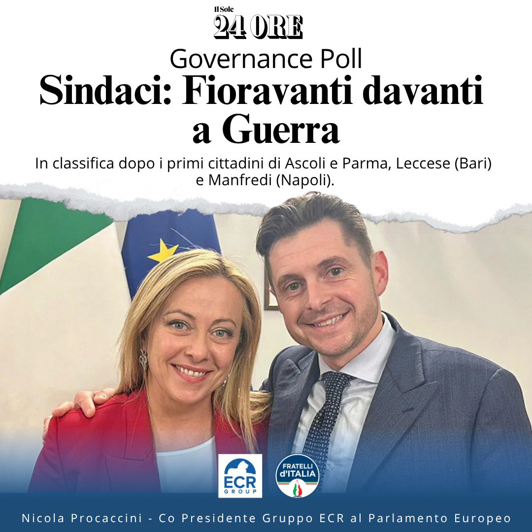 NProcaccini's tweet image. Il sindaco più amato è di @FratellidItalia! 🇮🇹

#7luglio #governancePoll