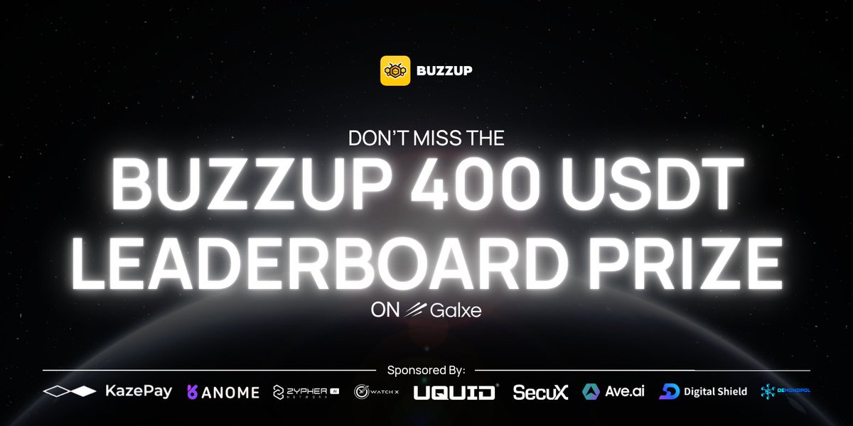 BuzzUpHQ's tweet image. 🚨 BUZZUP SIDE QUEST $500 GIVEAWAY 🚨

Win your share of $500 in the Honey Leaderboard Campaign Side Quests🐝💸

📝 How to join:
🔗 Go to Galxe and Intract
✅ Follow @BuzzUp_HQ
🔁 RT this post
❤️ Like this post
📲 Download BuzzUp
🆔 Submit your BuzzUp ID on Galxe and Intract

🔗…