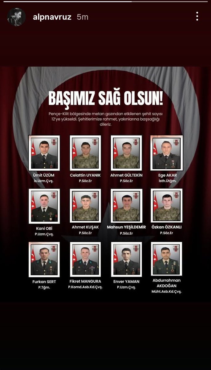 #AlpNavruz instagram hesabında yeni bir story paylaştı. 🇹🇷🙏🏻

#SehidinVarTürkiye • <a href="/AlpNavruz/">Alp Navruz</a>