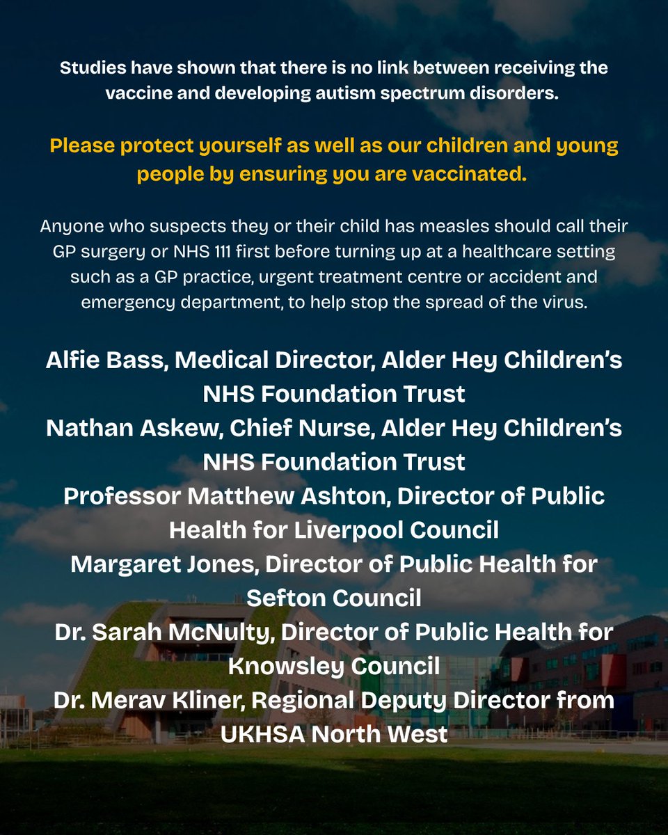 Open letter to Parents and Carers in Merseyside from Alder Hey Children’s Hospital, UKHSA and Directors of Public Health for Liverpool, Sefton and Knowsley