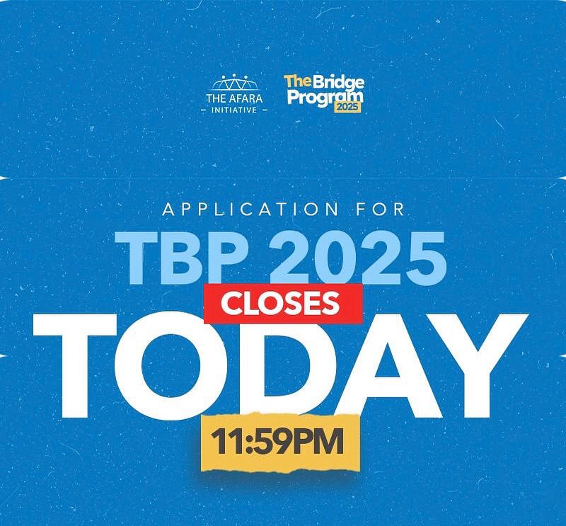 This is it! Applications for The Bridge Program 2025 close TODAY at 11:59 PM!

You’ve heard the stories. You’ve seen the impact. Now it’s your turn to take the leap. 

Don’t let this opportunity slip by. 
👉 Apply now before the clock runs out: bit.ly/TBP2025Apply