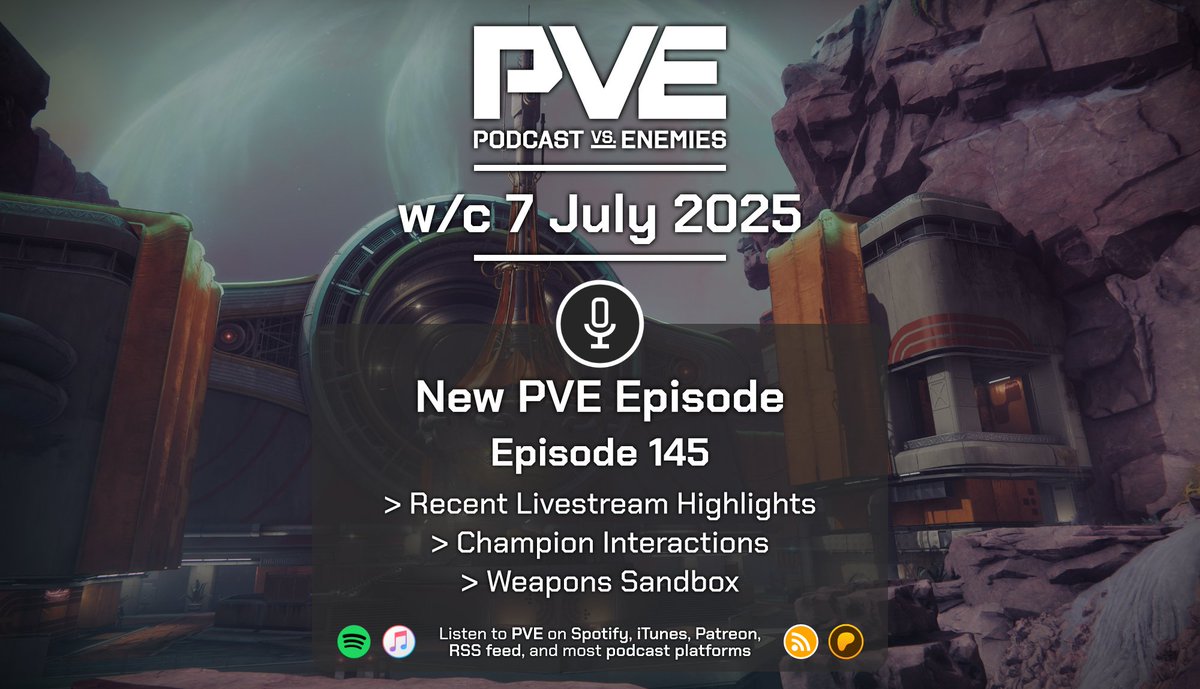Podcast Versus Enemies ๐๏ธ (@podvsenemies) on Twitter photo Podcast Versus Enemies Episode 145 discussing the recent livestream highlights, Champion Counter interactions, and the upcoming Weapon sandbox changes this week!
Patrons can listen early as soon as it's published. Podcast Versus Enemies Episode 145 discussing the recent livestream highlights, Champion Counter interactions, and the upcoming Weapon sandbox changes this week!
Patrons can listen early as soon as it's published.