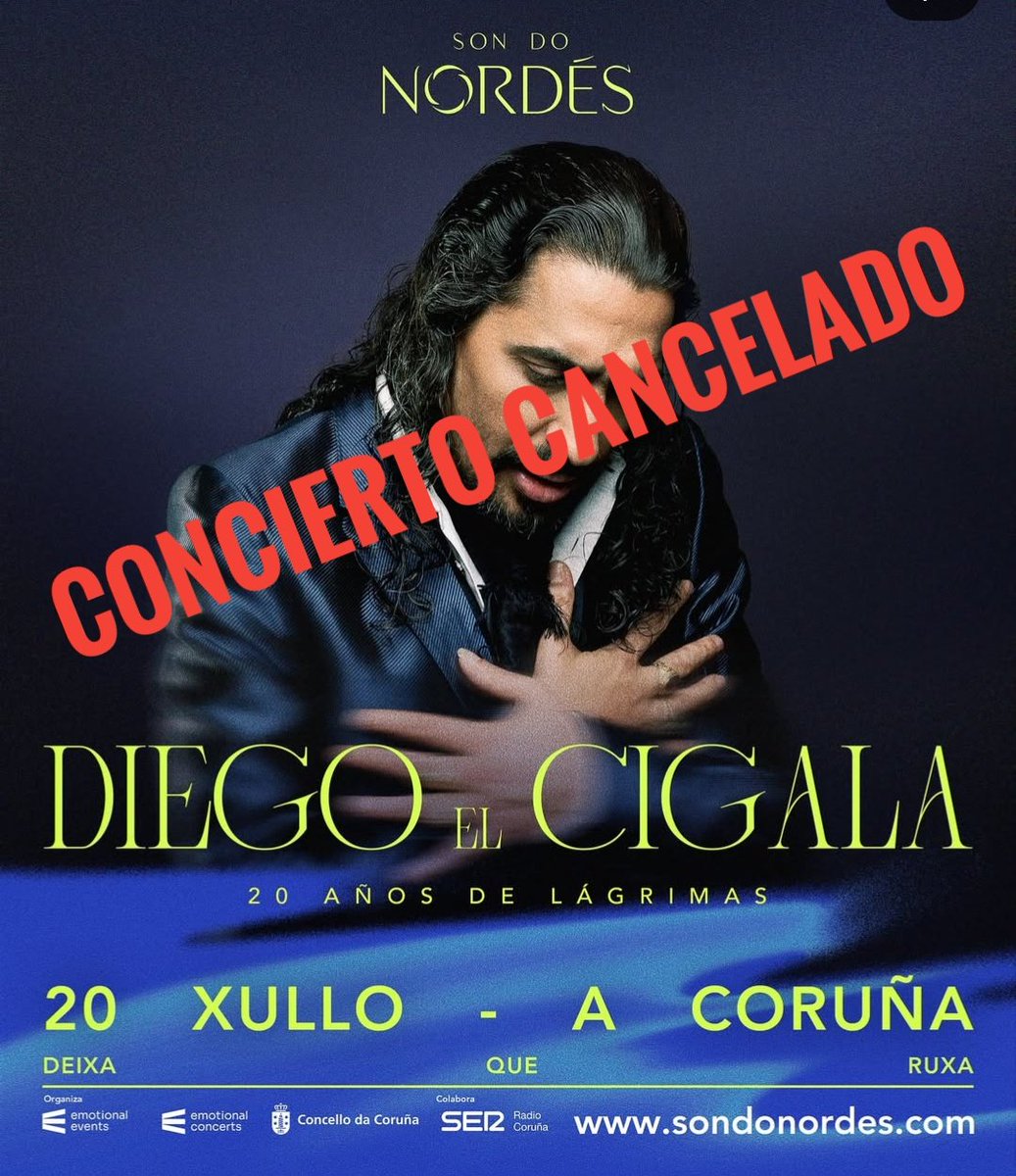 #Coruña - Finalmente no se va a celebrar el concierto de El Cigala previsto el día 20 de julio.
