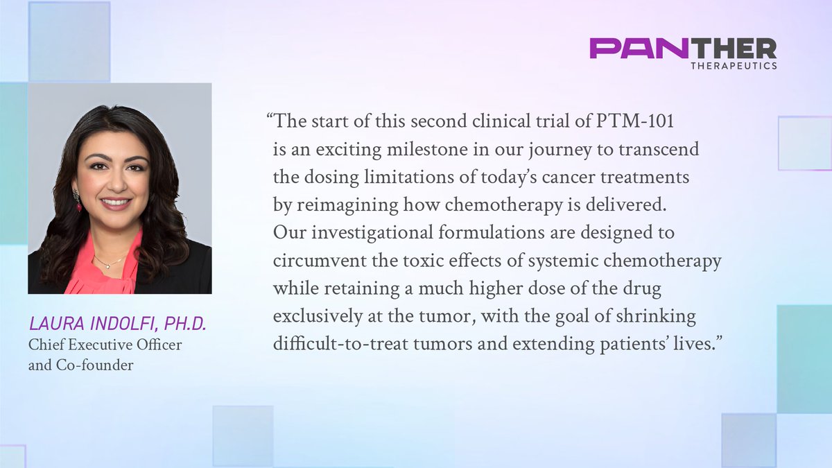 PanTherTx's tweet photo. #ICYMI: We treated the first participant in our Phase 1b clinical trial of PTM-101 for pancreatic #cancer. 🚀 The right anti-cancer drugs exist—but getting it there is the challenge. 💊 Learn how PTM-101 delivers chemotherapy directly to the tumor: https://t.co/DQxbCH1zXg https://t.co/JMjHBuMTUd