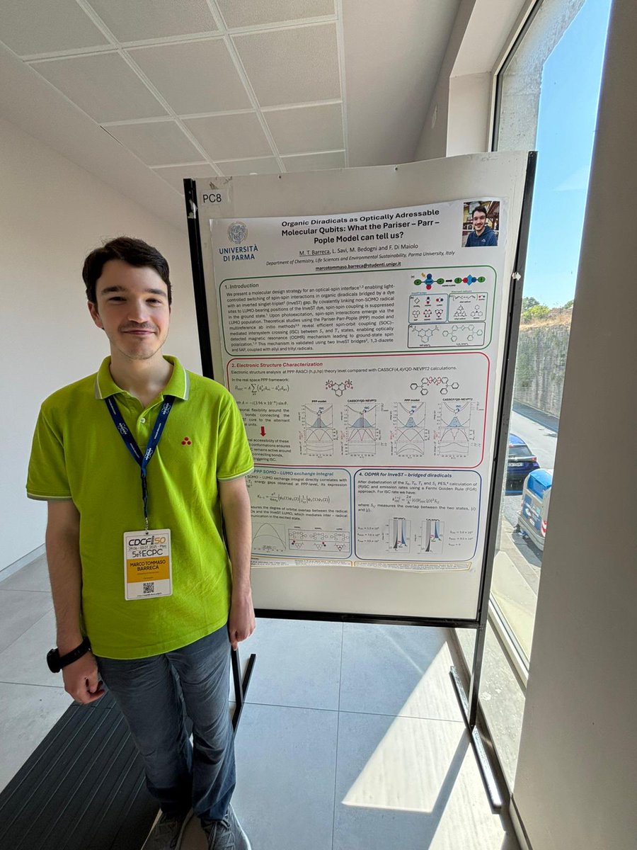 Frances23838162's tweet image. &quot;Organic Diradicals As Optically Addressable Molecular Qubits: What The Pariser-Parr-Pople Model Can Tell Us?&quot;  

First poster ever by Marco Tommaso Barreca @mtbarreca01 at CDCF50 &amp;amp; 5th ECPC in Pisa. Well done Marco!

#compchem #CDCF50 #ECPC