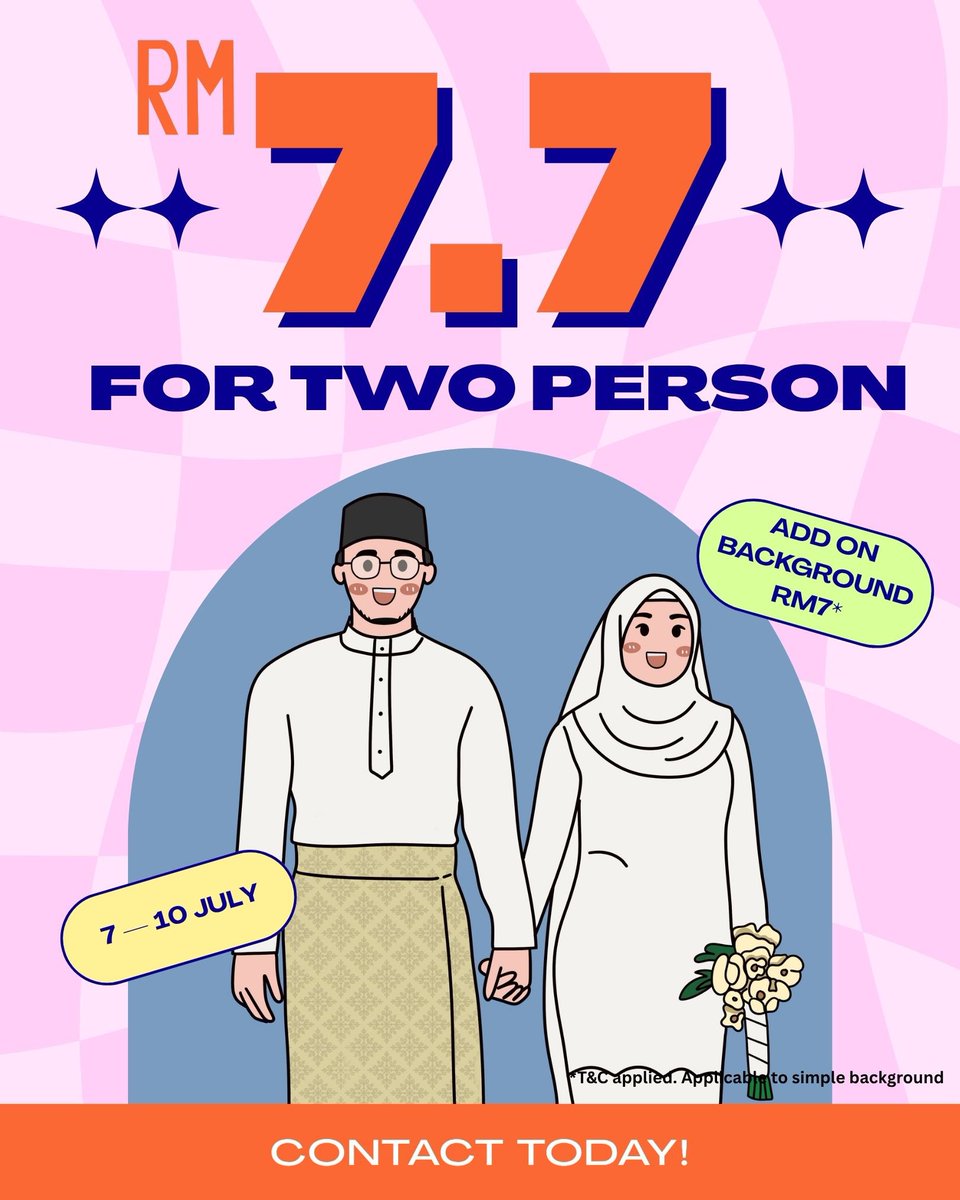 🎉 Promo Comel 7.7! 🎨✨
Artwork cute cartoon untuk dua orang hanya RM7.70 je! 😍
Nak tambah background? Boleh! Tambah RM7 je 💫

📅 Sah dari 7 - 10 Julai je tau!
Cepat order sebelum promo habis 🐢✨

Link: wa.link/h7vdgh