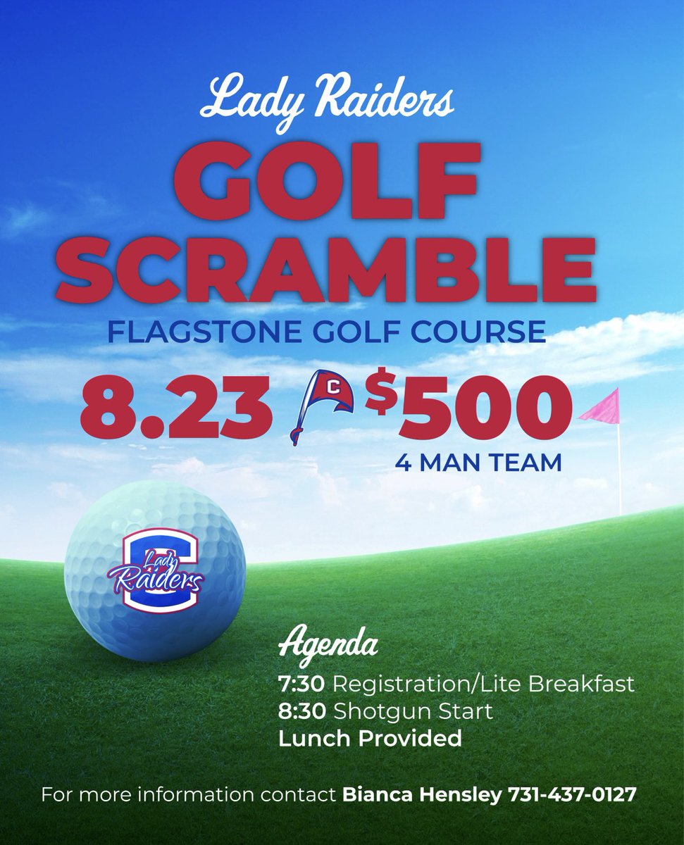 Save the Date 📆 

Lady Raiders Golf Scramble is approaching August 23.