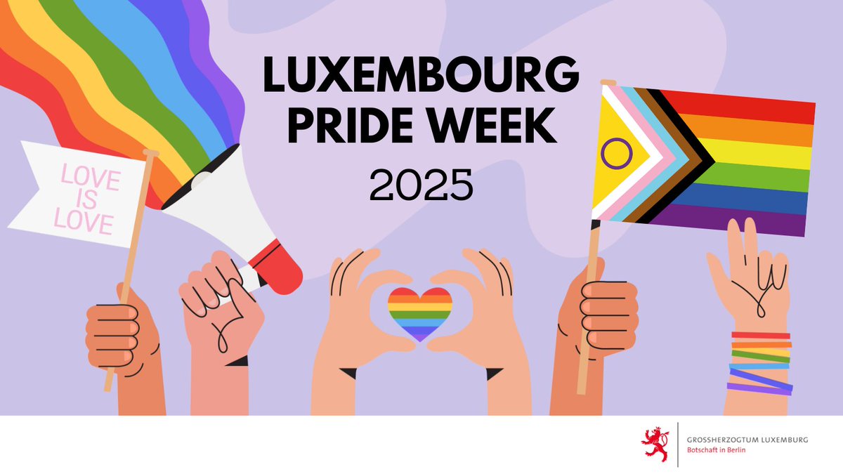 Es ist Luxembourg #Pride Week! 🇱🇺🏳️‍🌈
Luxemburg setzt sich weiter stark für die Rechte von #LGBTQI+ ein – von rechtl. Schutz bis zur Förd. e. inklusiven Gesellsch., in der jede:r mit Stolz &amp; Würde leben kann.
Und für e. Welt, die allen die Freiheit gibt, so zu sein, wie sie sind.🌟