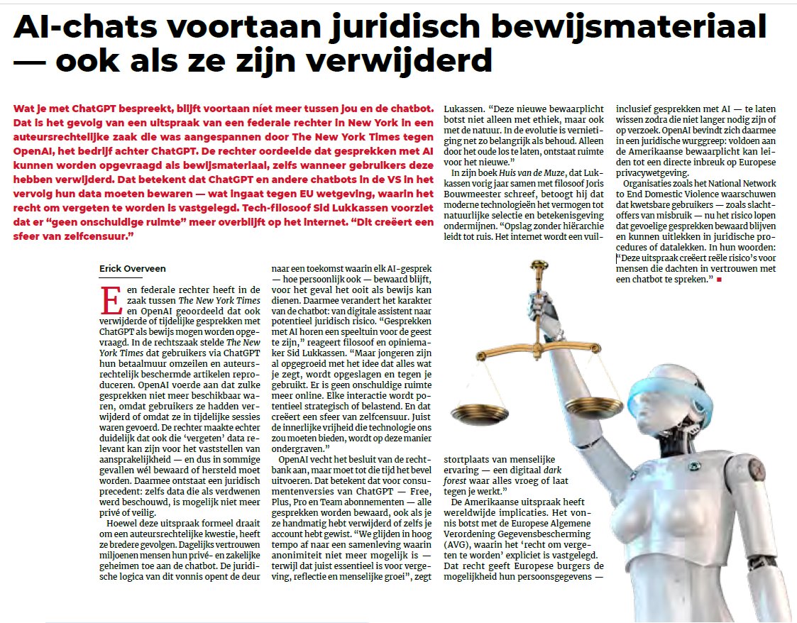 Interessant krant interview over AI met onze vriend <a href="/overveenerick/">Erick Overveen</a>