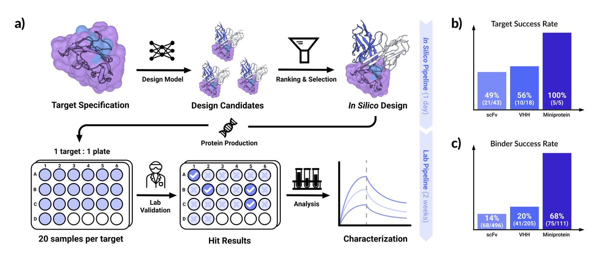 Biology+AI Daily (@biologyaidaily) on Twitter photo Zero-shot antibody design in a 24-well plate <a href="/chaidiscovery/">Chai Discovery</a>
1. Researchers have introduced Chai-2, a multimodal generative model that marks a significant leap in de novo antibody and miniprotein design. This platform achieves an impressive 16% hit rate in de novo antibody Zero-shot antibody design in a 24-well plate <a href="/chaidiscovery/">Chai Discovery</a>
1. Researchers have introduced Chai-2, a multimodal generative model that marks a significant leap in de novo antibody and miniprotein design. This platform achieves an impressive 16% hit rate in de novo antibody