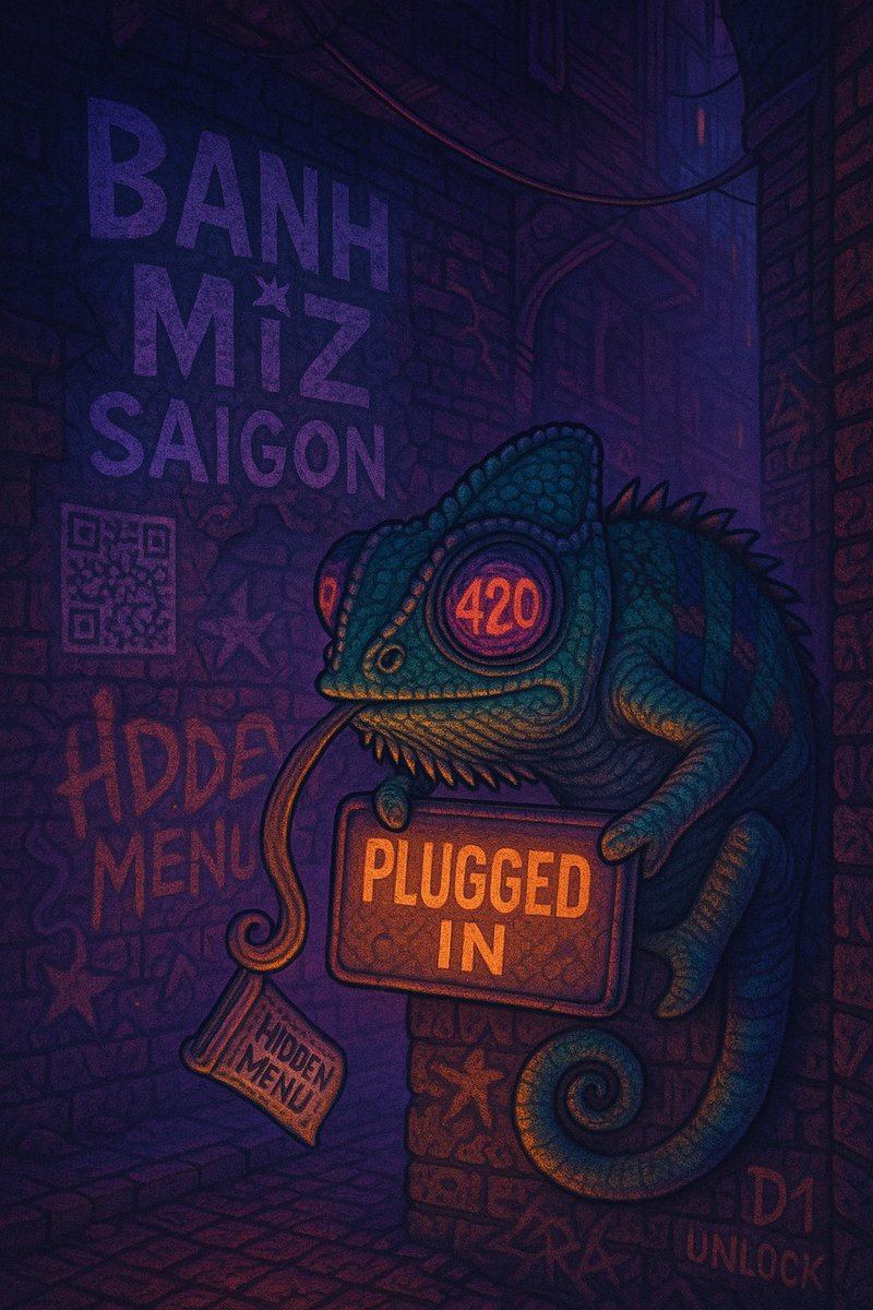 banhmiz420's tweet image. Plugged in. No map. No menu. Just code &amp;amp; instinct.
🦎 D1 unlocked. Zaza lines open.
#BanhMiz420 #ZazaCult #HiddenMenu #420Connect #District1Drop #SaigonNights #HoChiMinh420