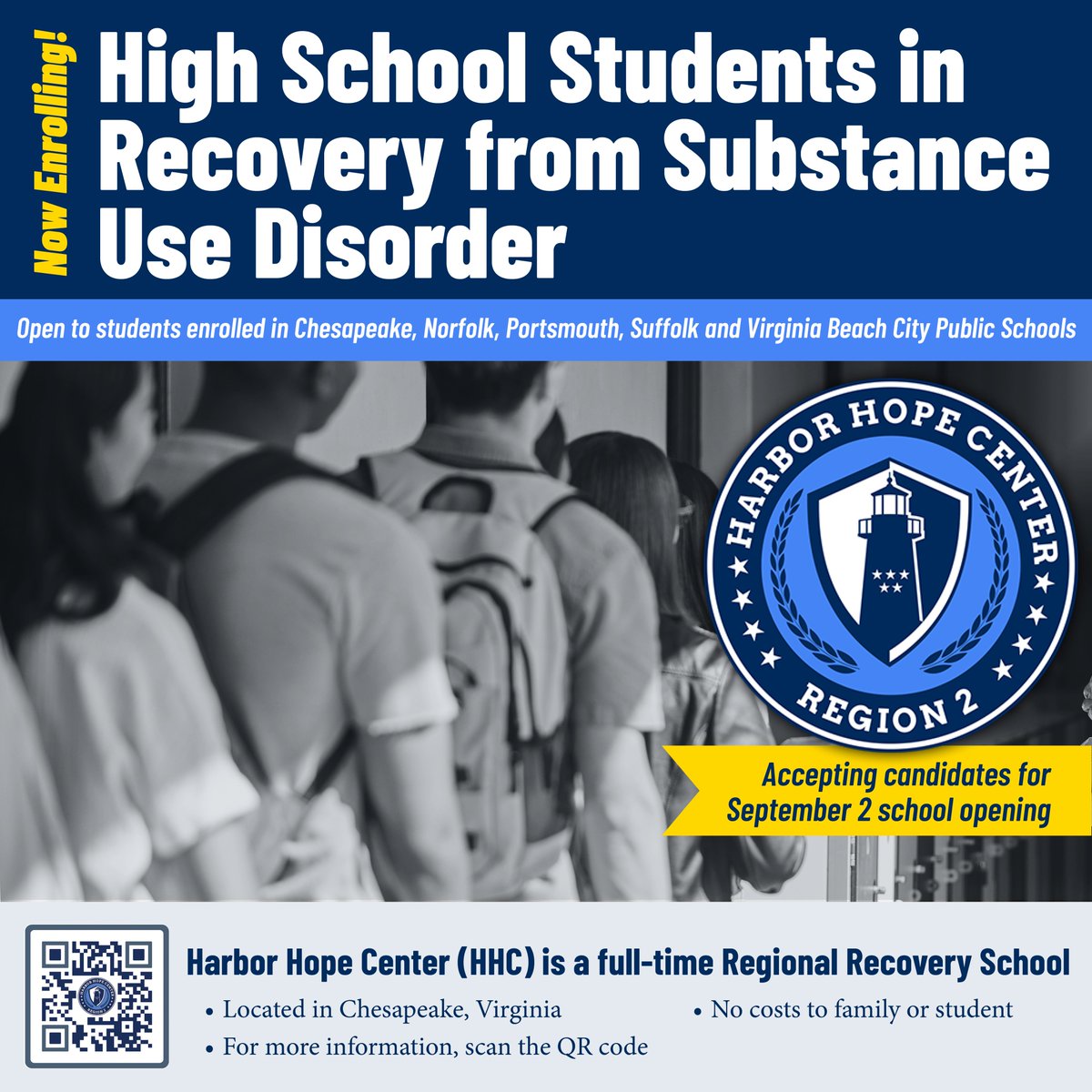 PortsVASchools's tweet image. Is your high school student on a journey of recovery from substance use disorder? The Harbor Hope Center is a full-time regional recovery school offering academic and therapeutic support in a safe, structured environment at no cost to families. Interested families can apply now…