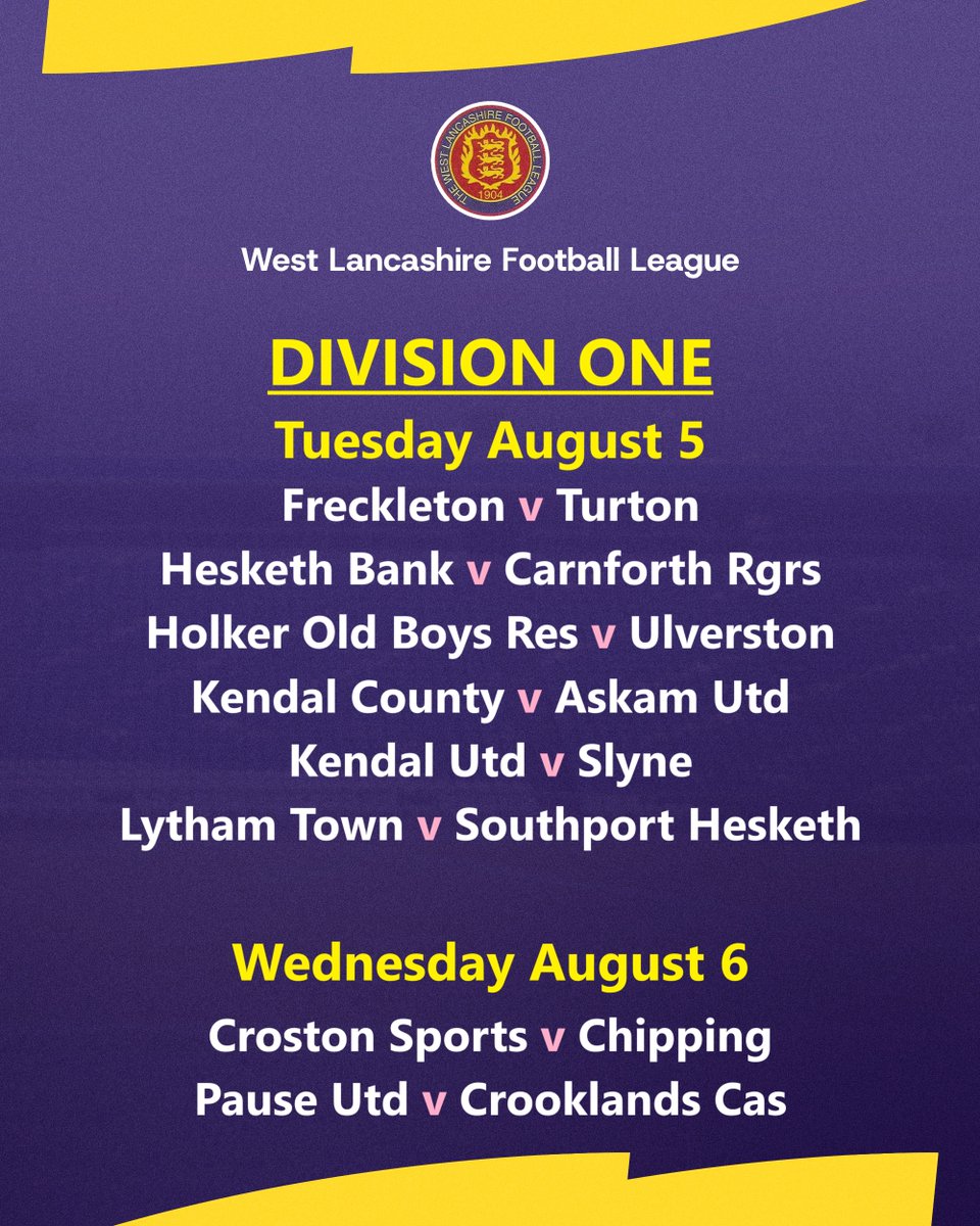 West Lancashire League (@westlancsleague) on Twitter photo πππ©ππ¦ππ’π‘ π’π‘π πππ«π§π¨π₯ππ¦
<a href="/AskamUnitedFC/">Askam United FC</a> <a href="/KUJFC/">Kendal United</a> <a href="/CarnforthRanger/">Carnforth Rangers FC</a> <a href="/SouthportHeskFC/">Southport Hesketh FC</a> <a href="/ChippingFc/">Chipping FC</a> <a href="/KendalCounty/">Kendal County FC</a> <a href="/crooklandsfc/">Crooklands Casuals FC</a> <a href="/lythamfc/">LYTHAM TOWN FC</a> <a href="/FreckletonFC_/">Freckleton FC</a> <a href="/UlvRangers2017/">Ulv Rangers</a> <a href="/HOBAFC/">Holker Old Boys</a> <a href="/crostonsc/">Croston Sports Club</a> <a href="/SlynewithHestFC/">Slyne with Hest FC</a> <a href="/HBAFC/">Hesketh Bank AFC</a> <a href="/Turton_FC/">Turton Football Club</a> <a href="/PauseUnited/">Pause United</a> πππ©ππ¦ππ’π‘ π’π‘π πππ«π§π¨π₯ππ¦
<a href="/AskamUnitedFC/">Askam United FC</a> <a href="/KUJFC/">Kendal United</a> <a href="/CarnforthRanger/">Carnforth Rangers FC</a> <a href="/SouthportHeskFC/">Southport Hesketh FC</a> <a href="/ChippingFc/">Chipping FC</a> <a href="/KendalCounty/">Kendal County FC</a> <a href="/crooklandsfc/">Crooklands Casuals FC</a> <a href="/lythamfc/">LYTHAM TOWN FC</a> <a href="/FreckletonFC_/">Freckleton FC</a> <a href="/UlvRangers2017/">Ulv Rangers</a> <a href="/HOBAFC/">Holker Old Boys</a> <a href="/crostonsc/">Croston Sports Club</a> <a href="/SlynewithHestFC/">Slyne with Hest FC</a> <a href="/HBAFC/">Hesketh Bank AFC</a> <a href="/Turton_FC/">Turton Football Club</a> <a href="/PauseUnited/">Pause United</a>
