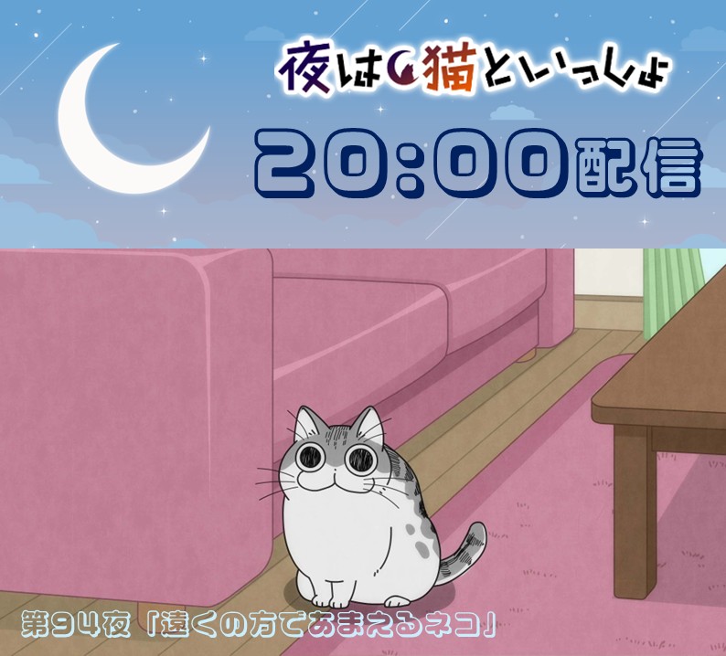 yoruneko_PR's tweet image. アニメ『#夜は猫といっしょ』
🐈本日20:00より配信開始🐈
第94夜「遠くの方であまえるネコ」
遠くからフータくんを呼ぶようなキュルガの鳴き声。フータくんも声をかけるとキュルガはその場で……。
▼プレミア配信URL▼
youtube.com/watch?v=pnBF8V…
#キュルガ