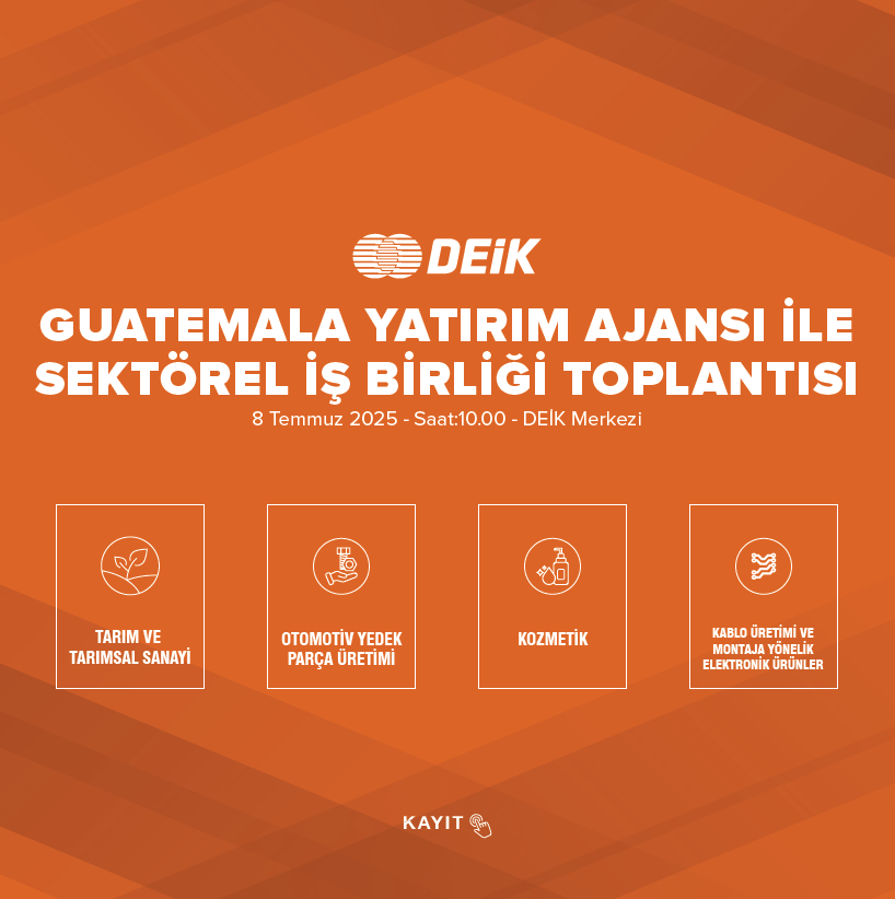 📢Türkiye-Orta Amerika ve Karayipler İş Konseyimiz, Guatemala Yatırım Ajansı ile Sektörel İş Birliği Toplantısını gerçekleştirecek. 

🗓️ 8 Temmuz 2025
⏰10:00
📍 DEİK Merkezi

Katılım için ⬇️

🔗deik.org.tr/etkinlikler-gu…

🇹🇷🇬🇹
#İşimizTicariDiplomasi