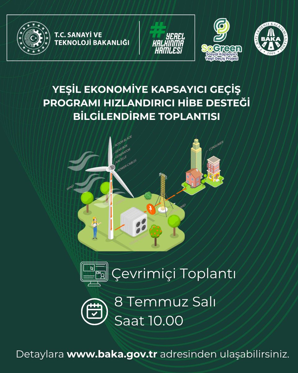 📢 Bilgilendirme Toplantısı Hatırlatması!
🌱 “SGA-YEKAP: Yeşil Ekonomiye Kapsayıcı Geçiş Programı” kapsamında düzenlediğimiz bilgilendirme toplantısına davetlisiniz!

📅 Tarih: 8 Temmuz Salı
🕘 Saat: 10:00

🔗 Program detayları: baka.gov.tr/haber/sga-yeka…