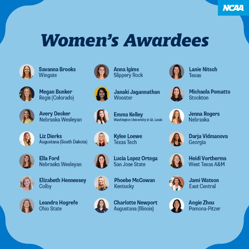 NCAA's tweet photo. Congratulations to the Spring Postgraduate Scholarship recipients! 🤩

Learn more about the winners ⤵️